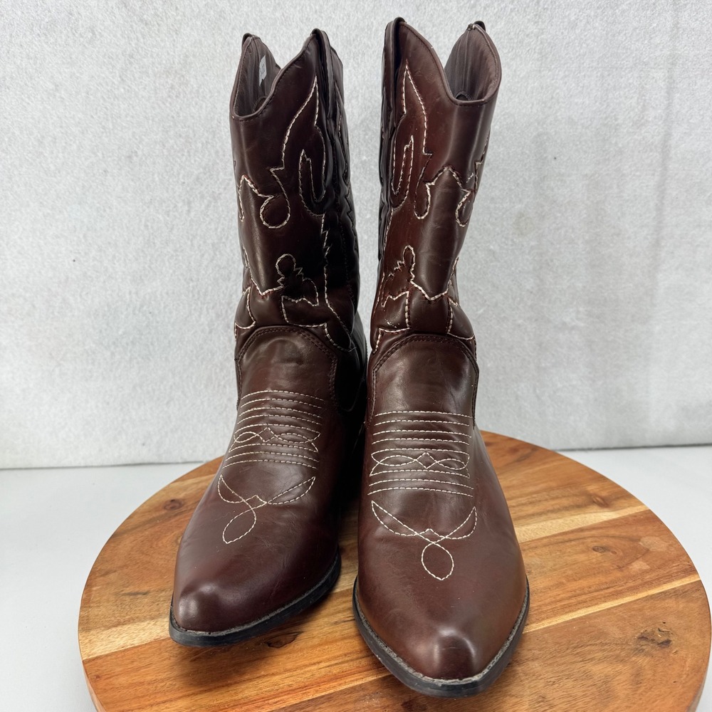 SheSole Brown Faux Leather Western Cowboy Boots‎ Stitch Detail Size 41 US 10.5 - Picture 2 of 10